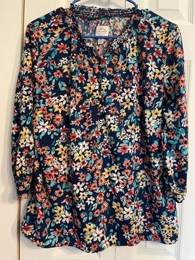 St. John's Bay Navy Floral Smocked-Neck Blouse